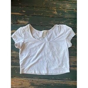 Ambiance Apparel White Short Sleeve Scoop Neck Crop Top T-Shirt Large W0764S